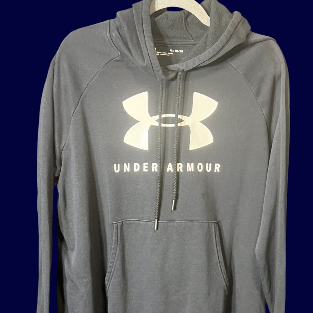 Under Armour Grey Hoodie with White Logo and Kangaroo Pocket SZ XL